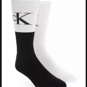 Calvin Klein Jeans Mens Cotton Cushion Crew Socks 2 Pack White Black Color Block